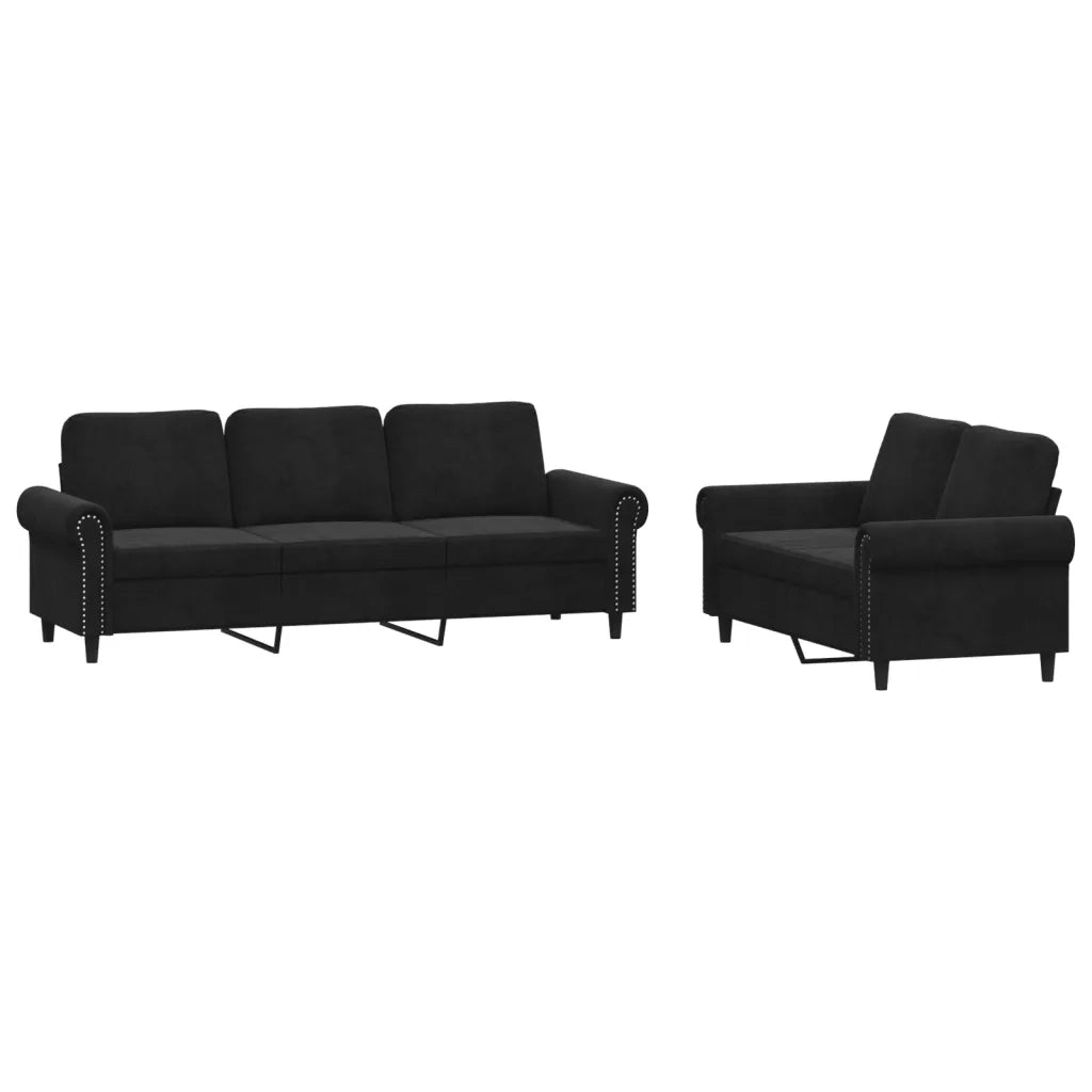 Set di Divani 2 pz con Cuscini Nero in Vellutocod mxl 83149