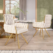 Set di 2 sedie girevoli con schienale alto; braccioli; in velluto beige