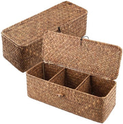 Cassetto di archiviazione a 3 cassetti con coperchio - 2 pezzi - Tessuto a mano - 32 x 12 x 11 cm - Adatto per l'organizzazione - Scatola di archiviazione