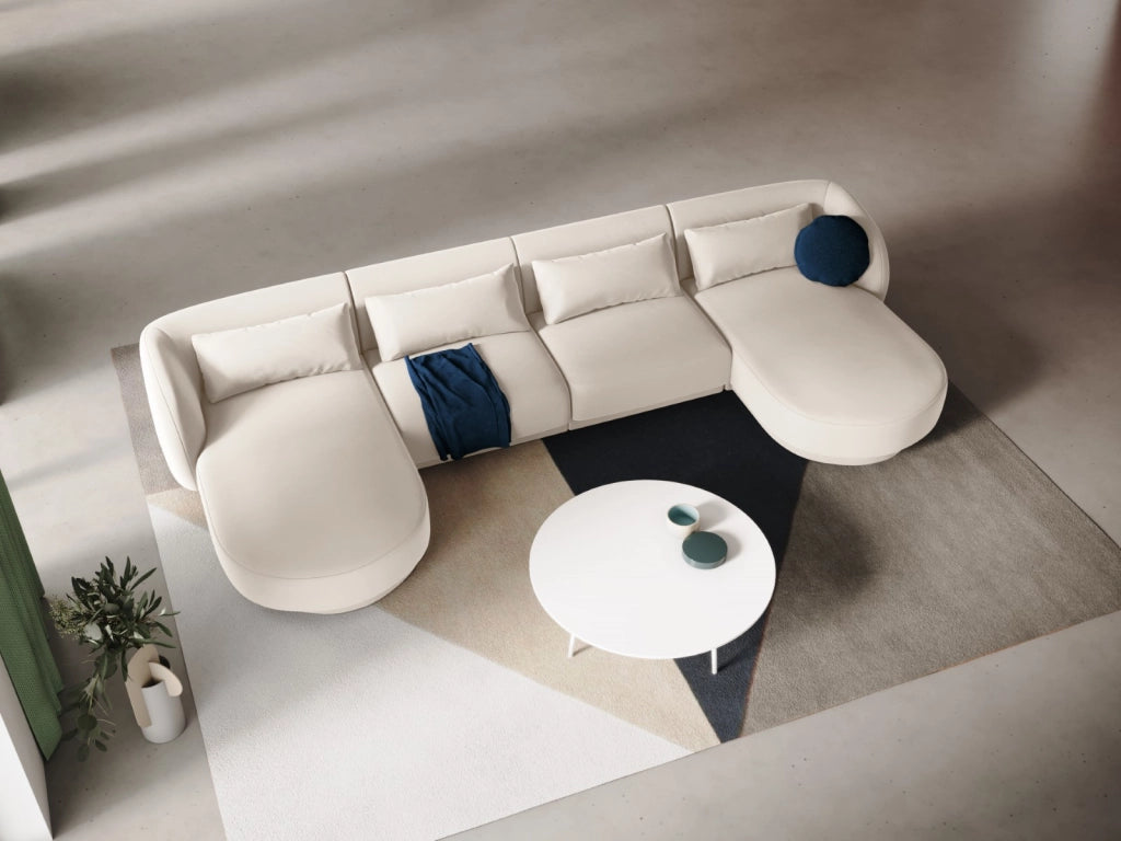 Cosmopolitan Design - Divano panoramico "Tulum" 5 posti in velluto beige chiaro 
