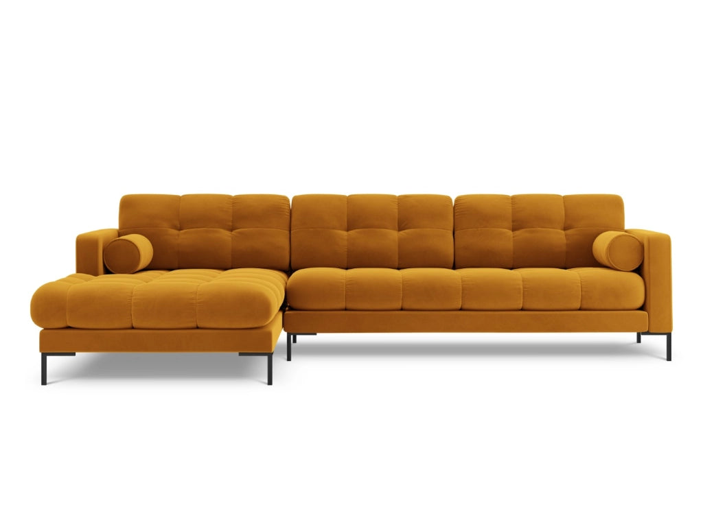 Cosmopolitan Design - Divano angolare sinistro "Bali" 5 posti in velluto giallo 