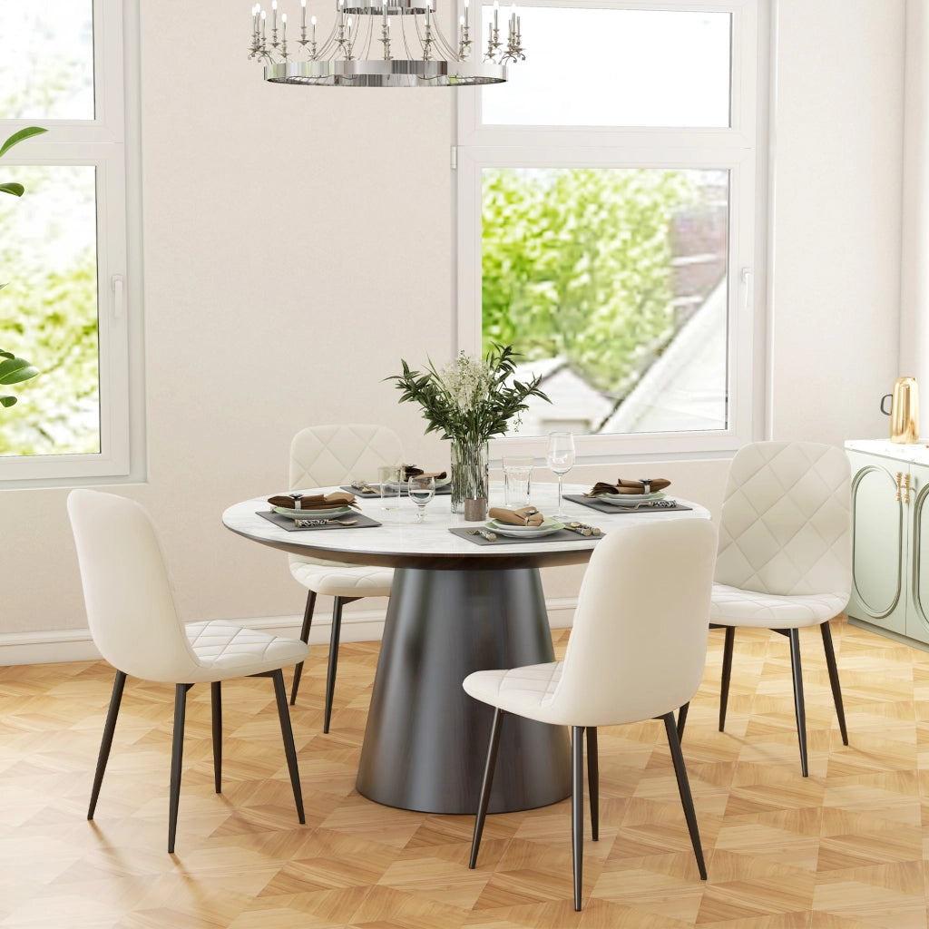 Sedia da Pranzo Imbottita con Schienale Alto ¨C Zephmum ¨C Tessuto Velluto Crema