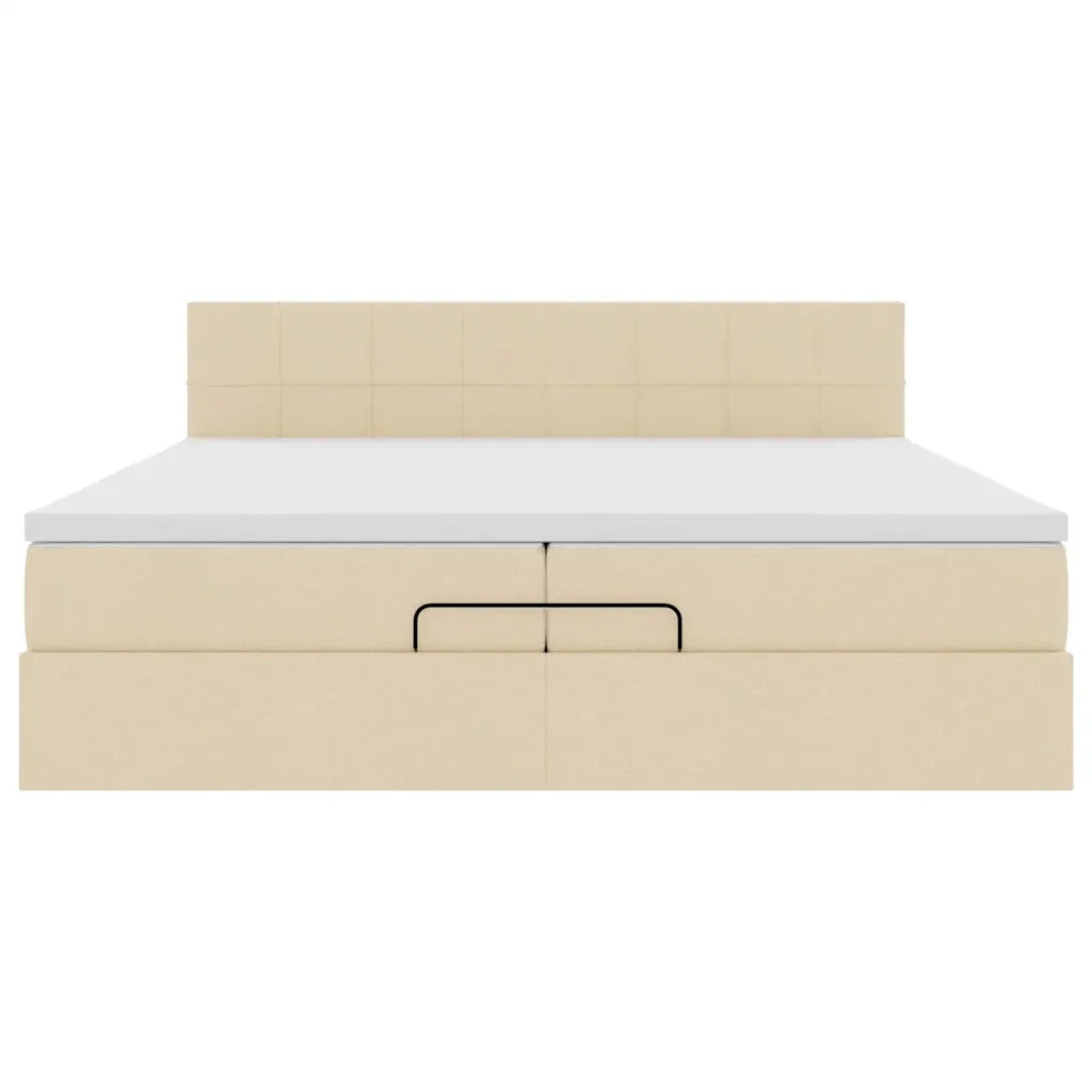 Struttura Letto Pouf con Materassi Crema 200x200 cm in Tessuto 3312338
