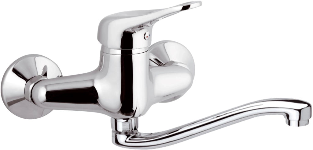 Rubinetto per lavello cucina a parete con bocca girevole, serie kiss