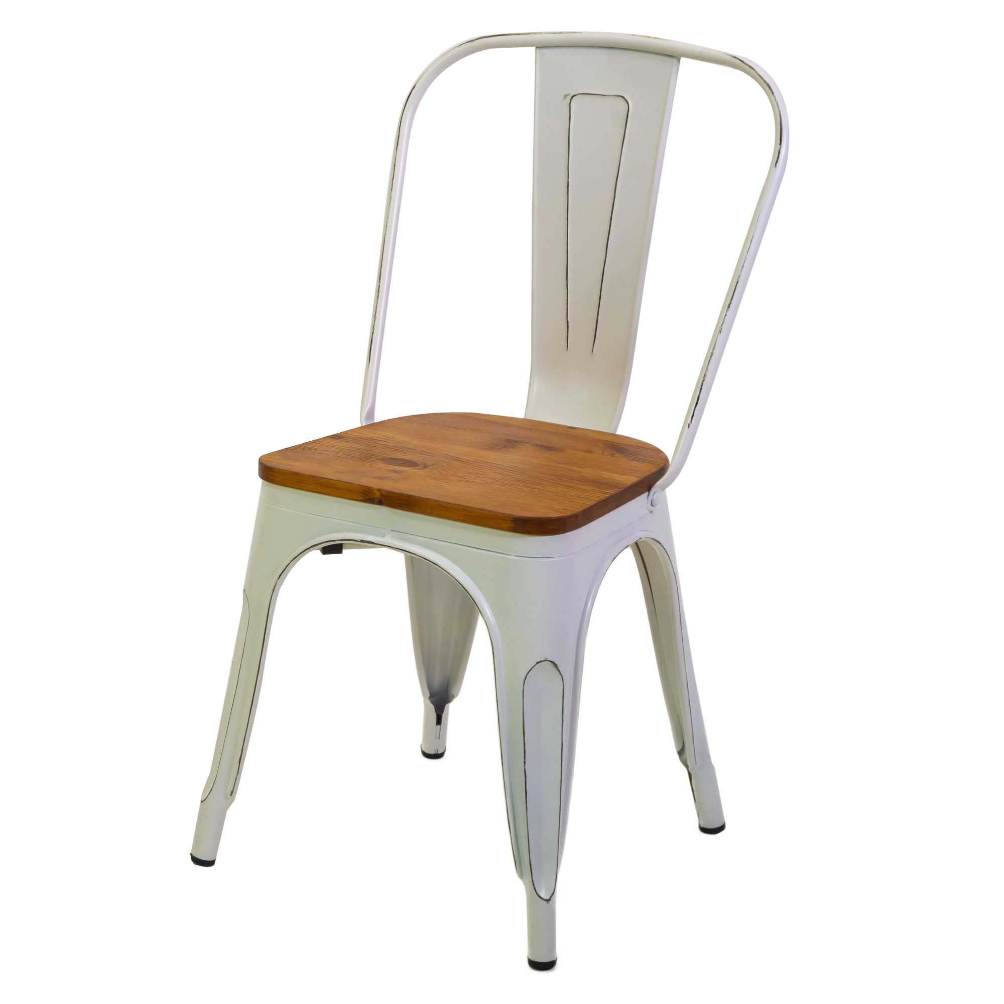 Sedia New Bristol 43x43xh45/84 cm in Ferro Bianco Antico con seduta in Legno