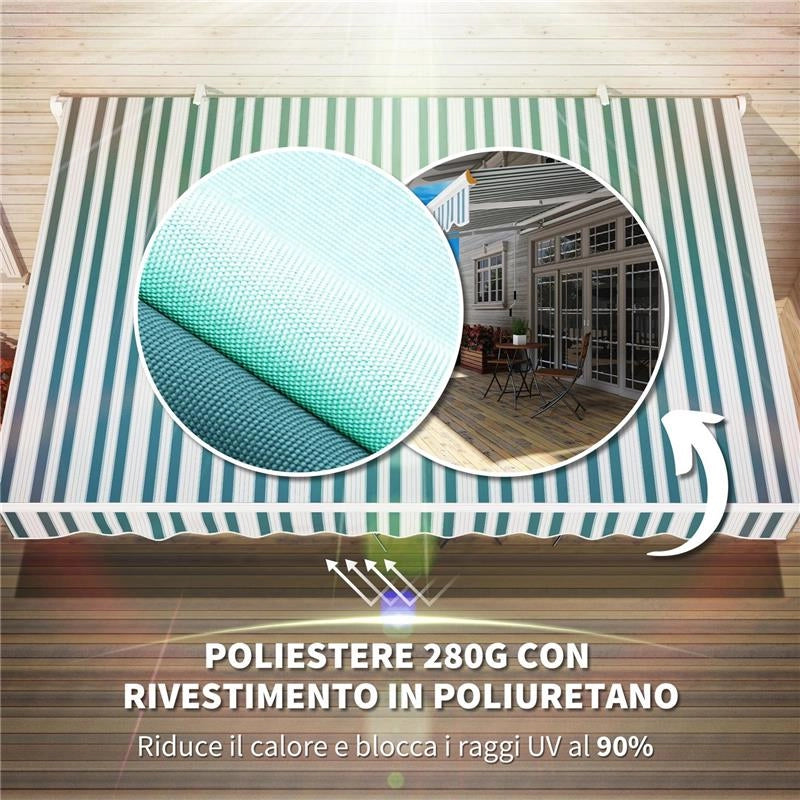 TENDA DA SOLE A BRACCI AVVOLGIBILE A MANOVELLA IN METALLO E ALLUMINIO 4X2.5M VERDE E BIANCO