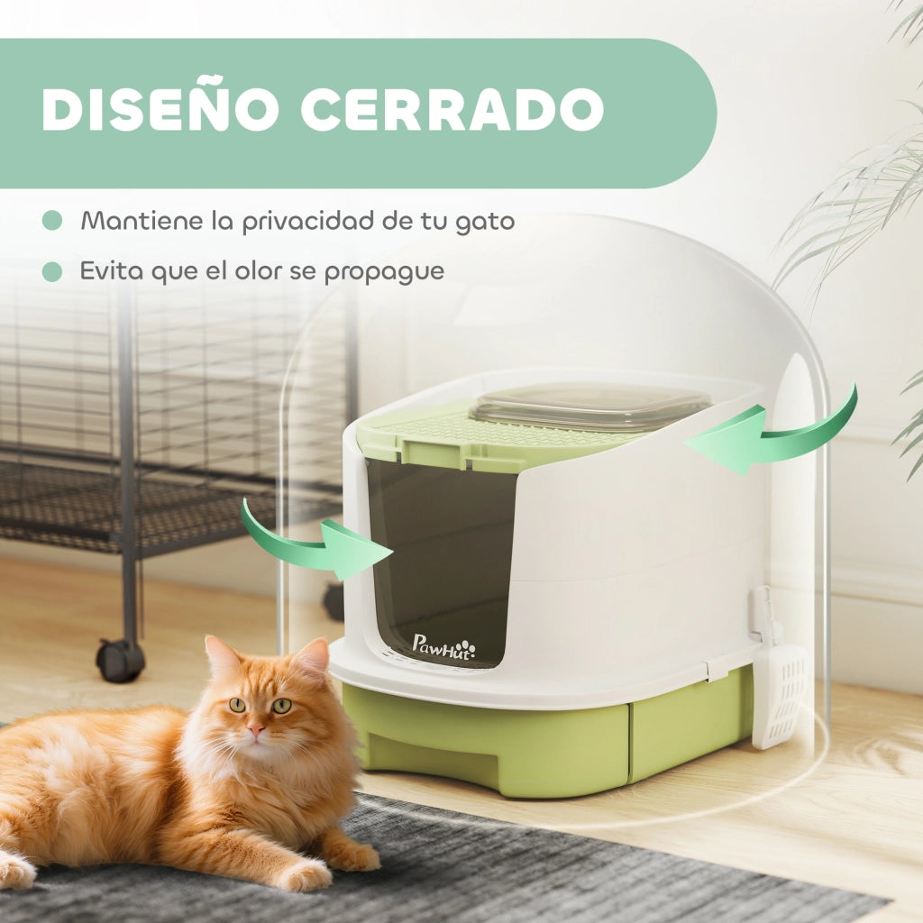 Lettiera per Gatti Chiusa ¨C Xylo ¨C Con Ingresso Frontale e Uscita Superiore, Vassoio Estraibile, 40,5x52,5x42,5 cm, Bianco e Verde