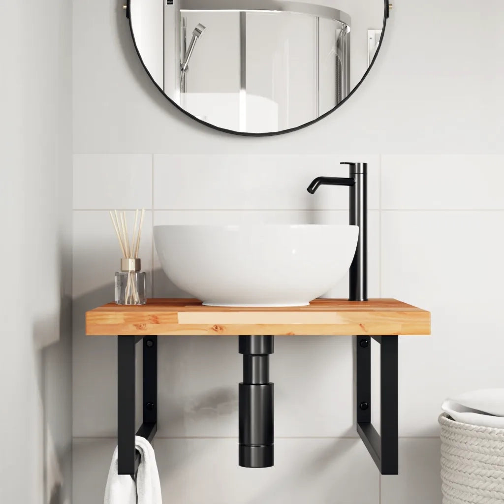 vidaXL Ripiano a Parete per Lavabo in Acciaio e Massello di Acacia