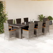 Set da Pranzo da Giardino 9 pz con Cuscini in Polyrattan Grigio 3277555