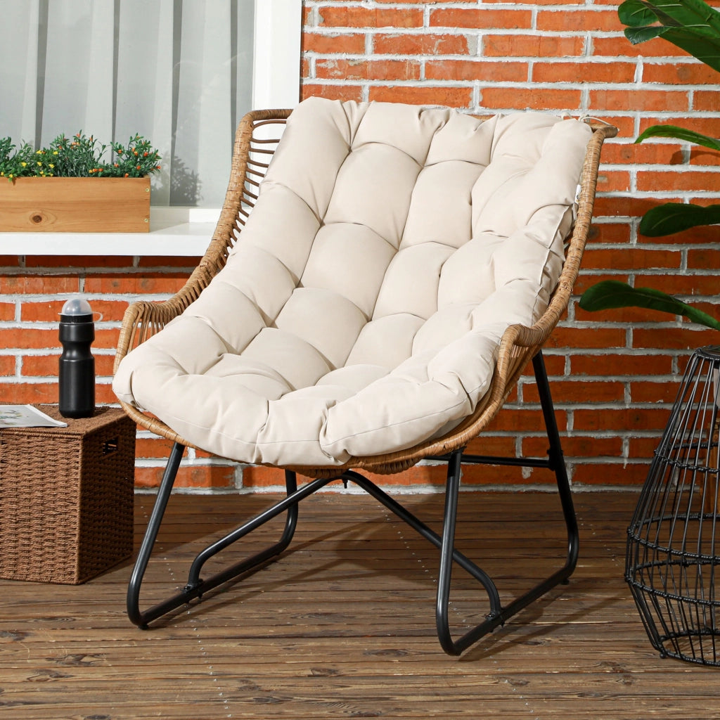 Poltrona da Giardino in Polyrattan ¨C zephmum ¨C 75x101x90 cm, Naturale/Khaki/Nero