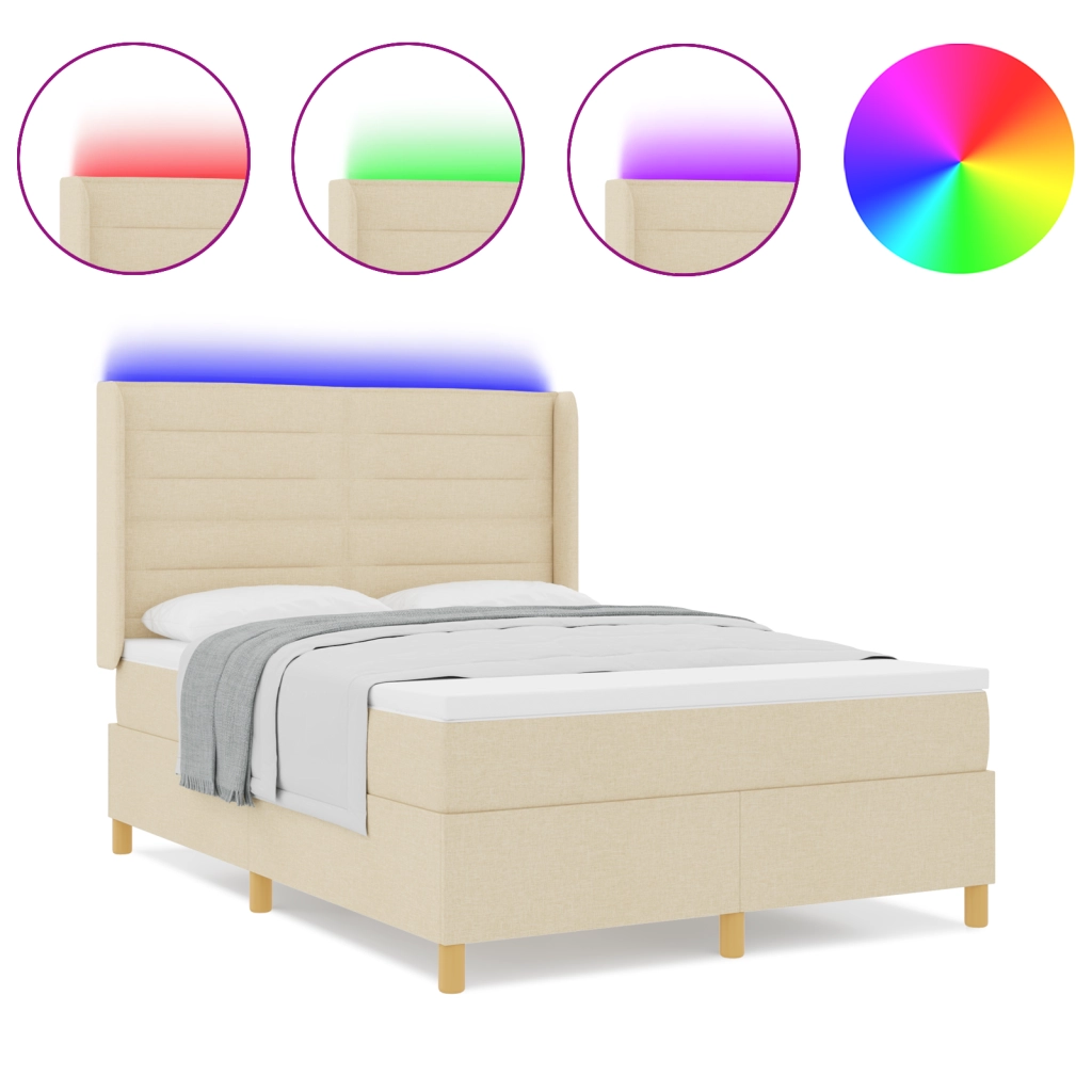 Letto a Molle con Materasso e LED Panna 140x190 cm Tessuto