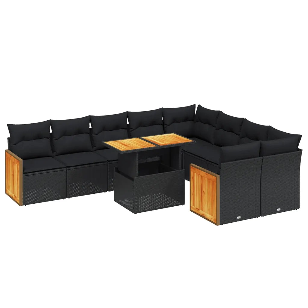 Set Divani da Giardino 10pz con Cuscini in Polyrattan Nero 3274114