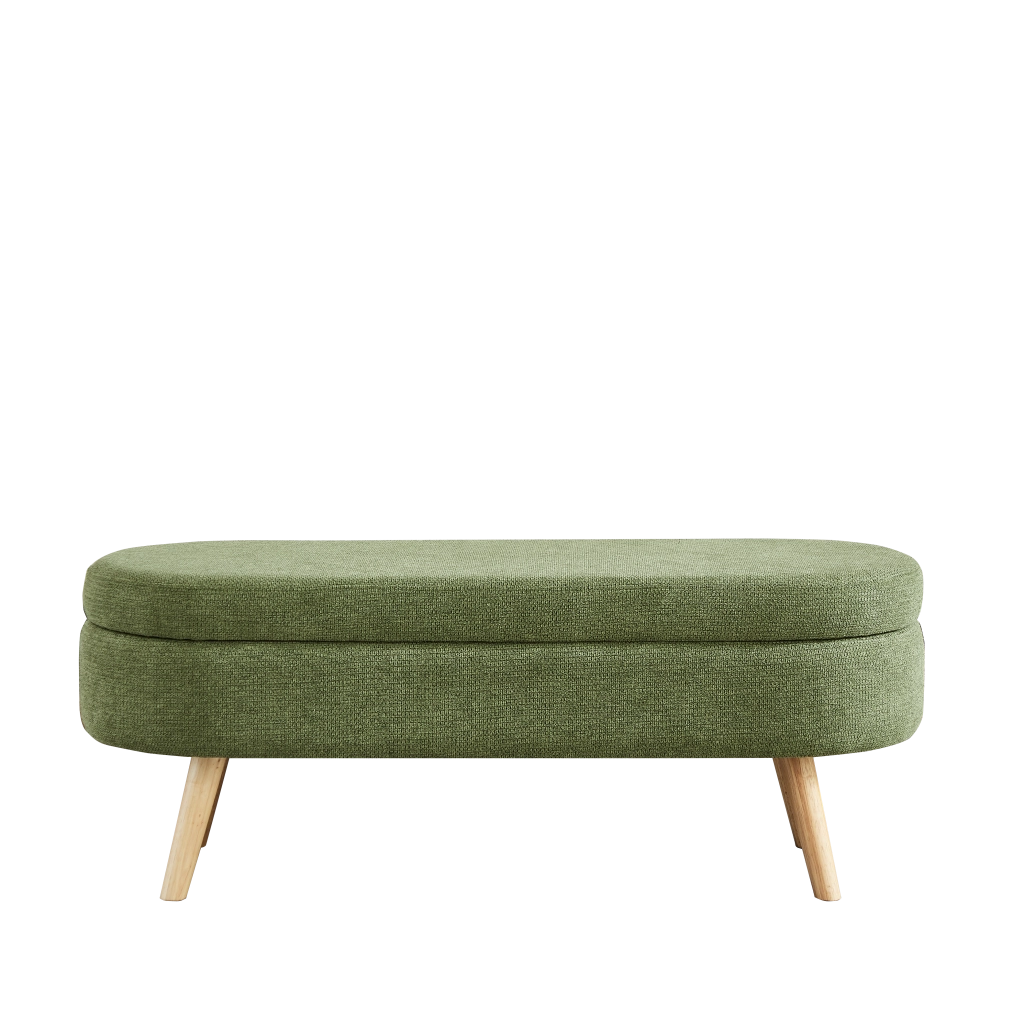 Panca contenitore imbottita con vano portaoggetti in chenille con fori di ventilazione verde 112 × 42 × 24,8 cm