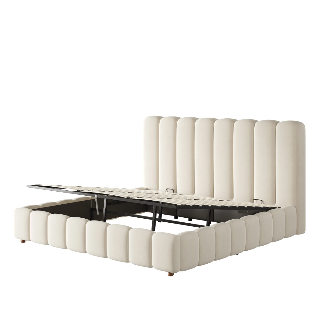 Letto imbottito 180x200 cm con contenitore idraulico e rete in velluto beige