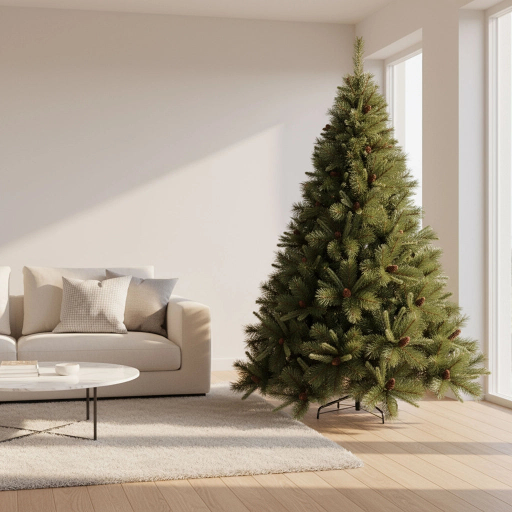 Alabaster - Albero di Natale Tradizionale con Pigne in PVC e PP Ø139x210H cm, 1072 Punte