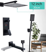 Set di doccia a parete con testa di doccia e schermo LED - ABS e acciaio inox - nero