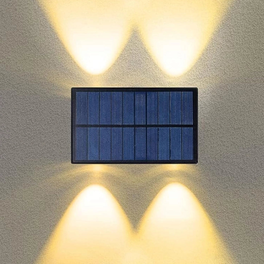 Applique LED Solare da Esterno 4W Biemissione Up&Down IP65 – Lampada da Parete a Luce Calda 3000K con Pannello Solare Integrato e Sensore Crepuscolare