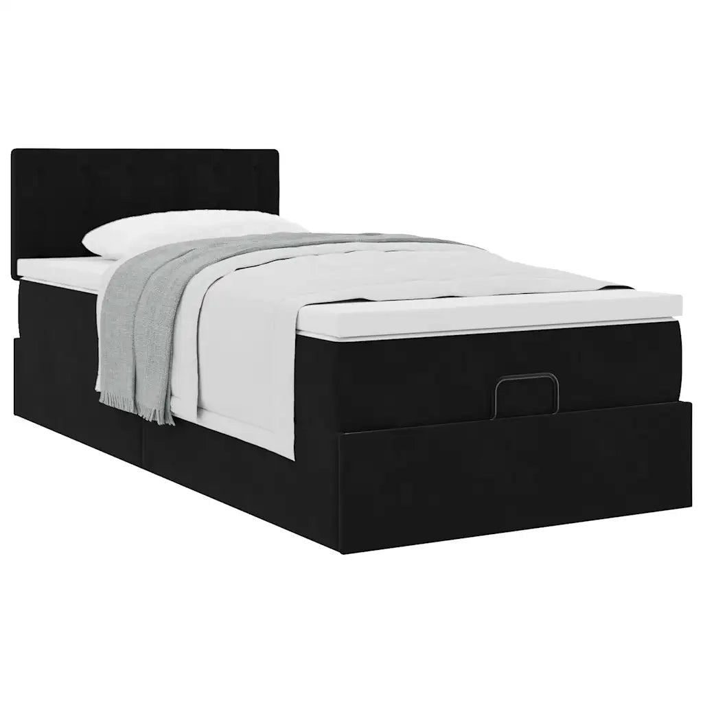 Struttura Letto Pouf con Materasso Nero 80x200 cm in Velluto 3311881