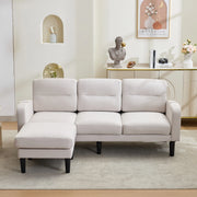 Divano ad angolo, divano a L a 3 posti, con poggiapiedi, 204x136x80 cm, beige