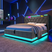 Letto a cassone per adulti 140x200 cm - Xylo - Testiera imbottita, alzata idraulica, USB-C, Grigio
