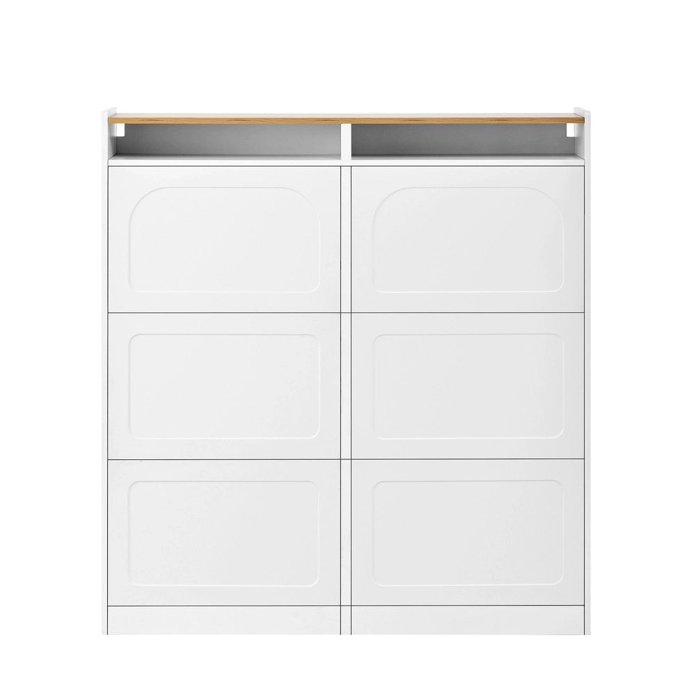 Scarpiera con Ante a Ribalta e LED ¨C MINIMAL ¨C Bianco/Rovere, 6 Scomparti, 120x130x24 cm