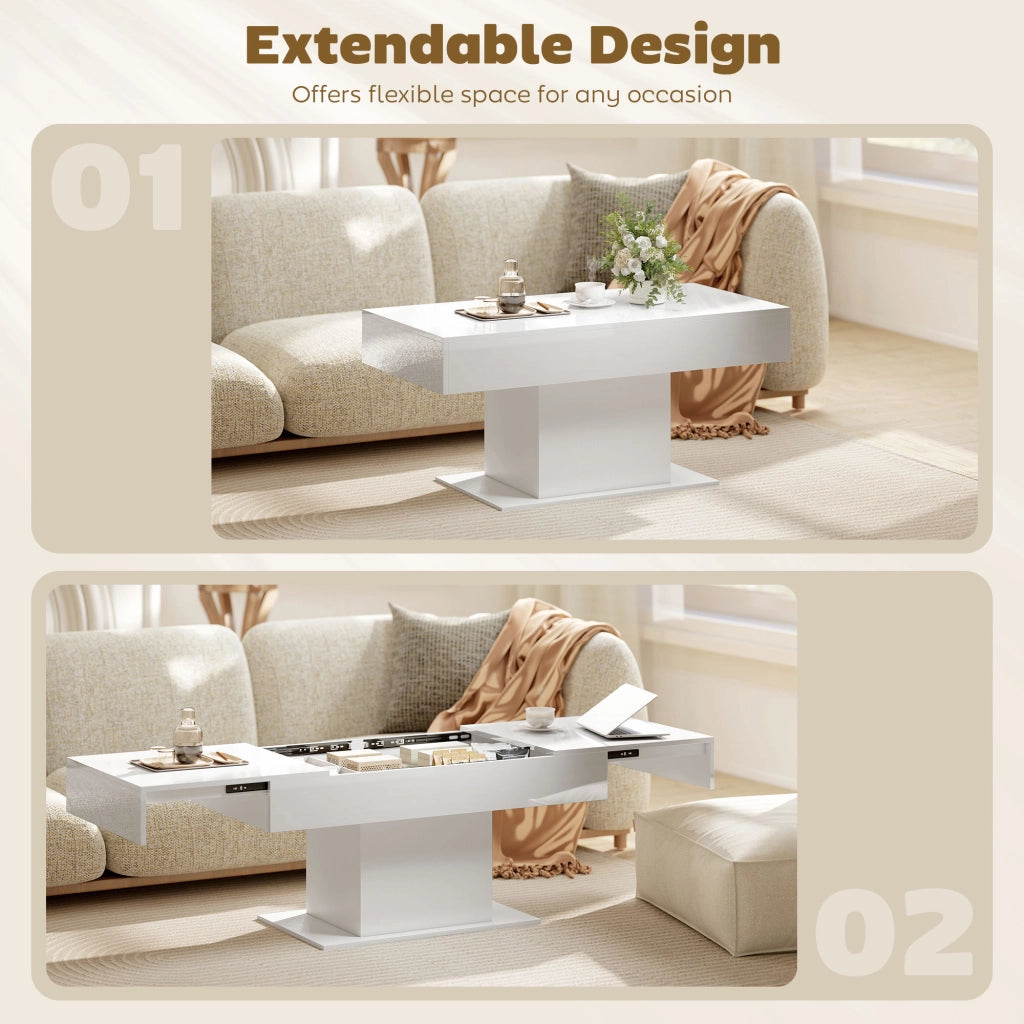 Tavolino da Caffè Estensibile 108-178.5x53x49 cm con Vano Contenitore Moderno Bianco Lucido