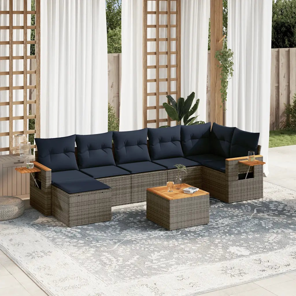 Set Divani da Giardino 8 pz con Cuscini Grigio in Polyrattan