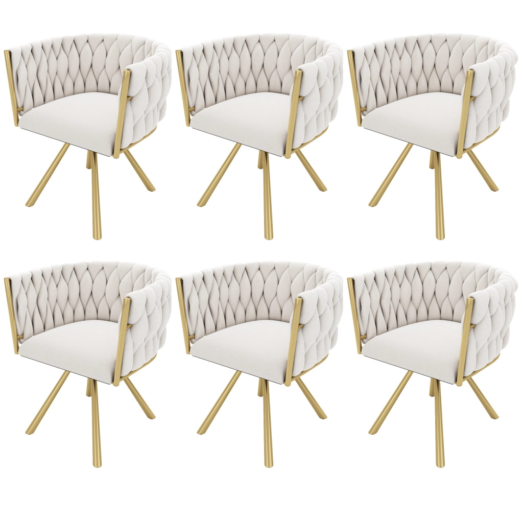 Sedia da Pranzo Girevole in Velluto ¨C MINIMAL ¨C Beige e Oro, Gambe in Metallo, Set 6 Pezzi