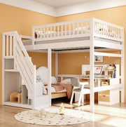 Letto a soppalco 140x200 cm con scala contenitore e sponda alta