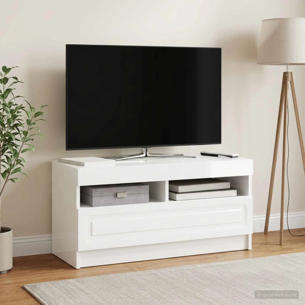 Mobile TV LED Bianco Lucido Legno ingegnerizzato 897879