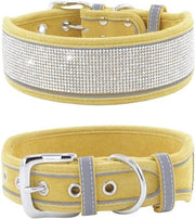 Collare con strass e suède per cani di taglia media e grande (M: 15-19 pollici giallo)