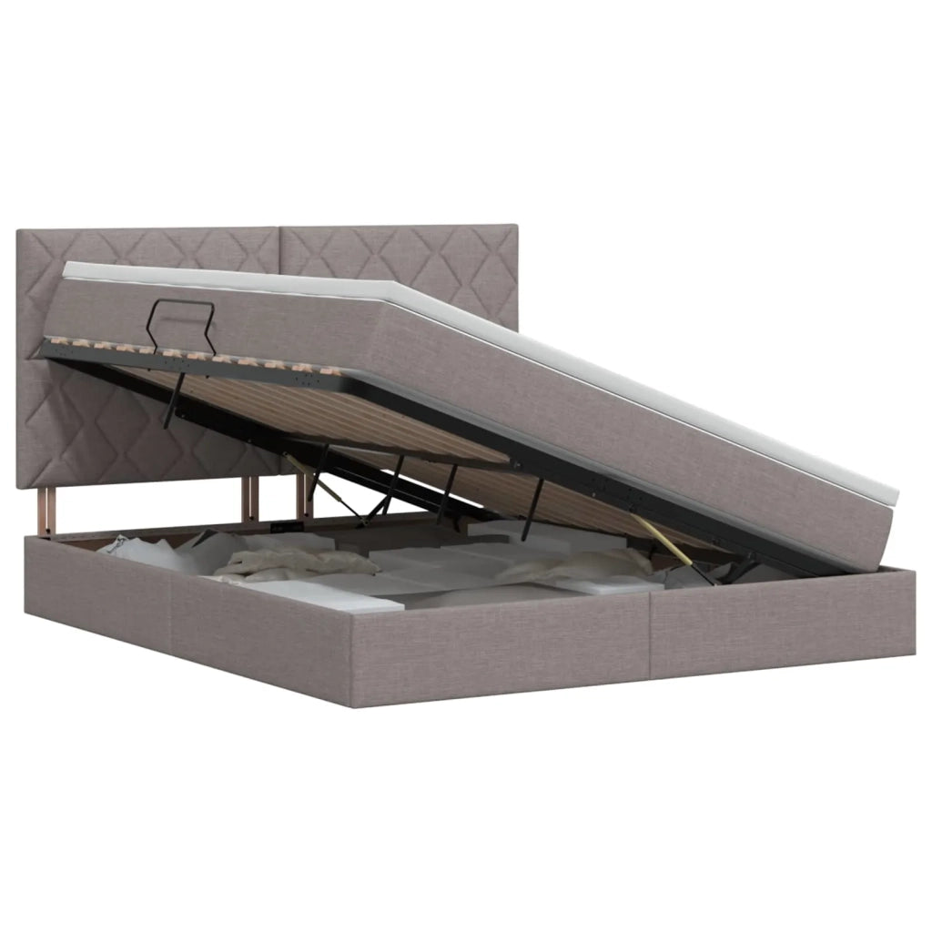 Letto con contenitore e materasso Tortora 160 x 200 cm Tessuto 3459579