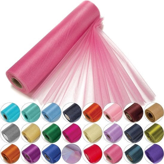 Stoffa di organza trasparente, 29 cm x 25 m, eleganti tovaglie decorative per sedie da sposa, tovaglie per tavola, regali per ospiti, accessori per attività manuali per nastri, abiti e borse, rosa