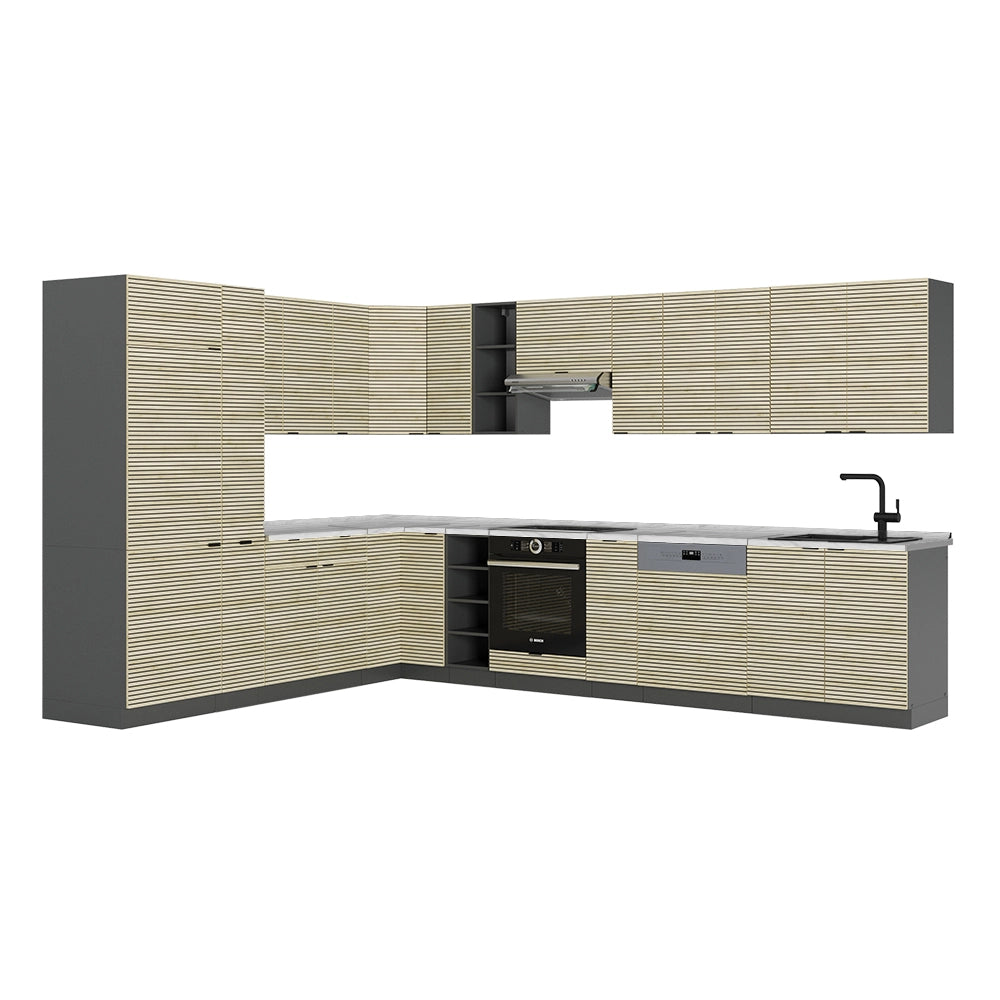 Cucina angolare completa Fame-Line Pannello in quercia/Antracite 347 x 60 cm, PL Marmo Vicco
