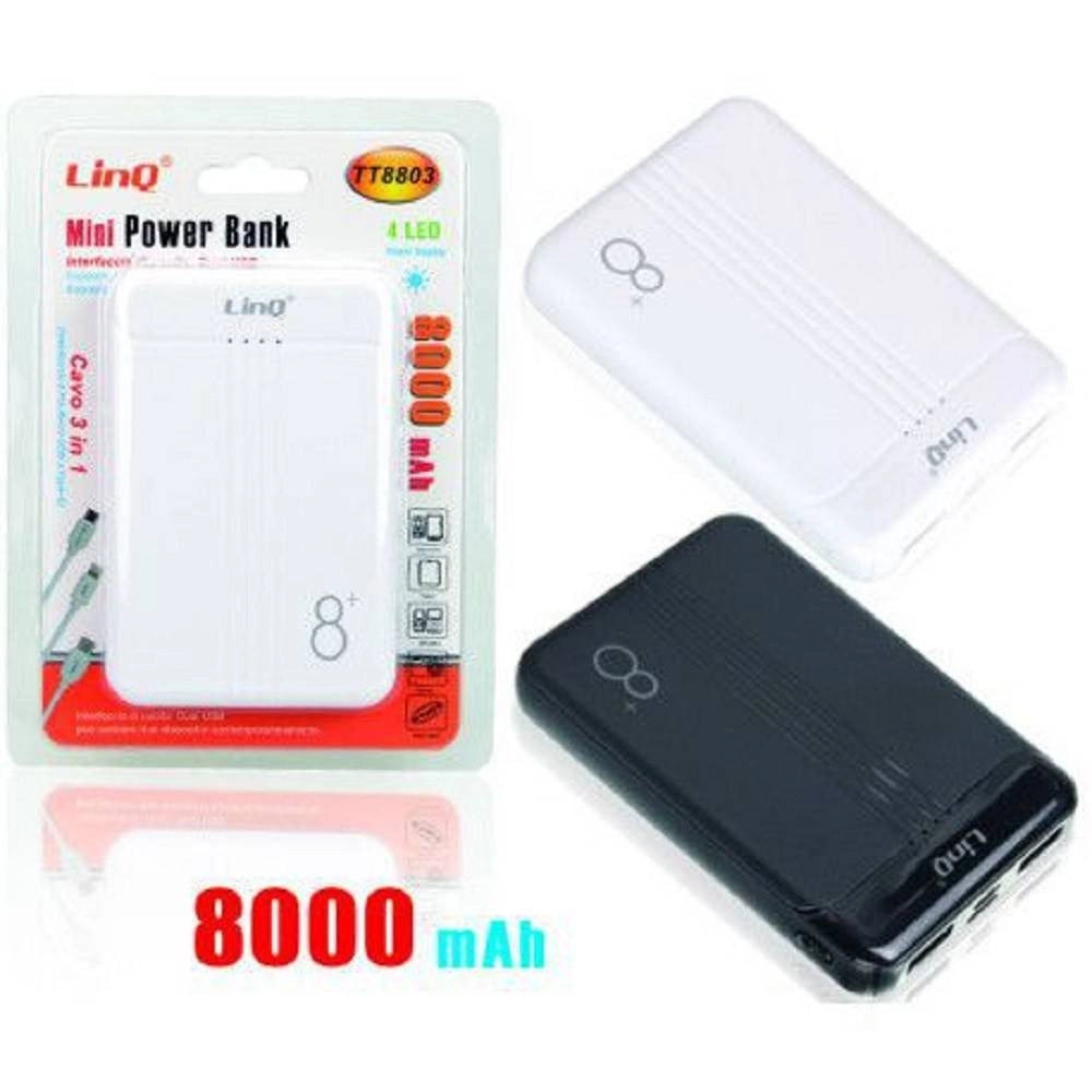 Trade Shop - Mini Powerbank 8000mah Caricatore Portatile Dual Usb 4led Sottile Leggero Tt8803 -