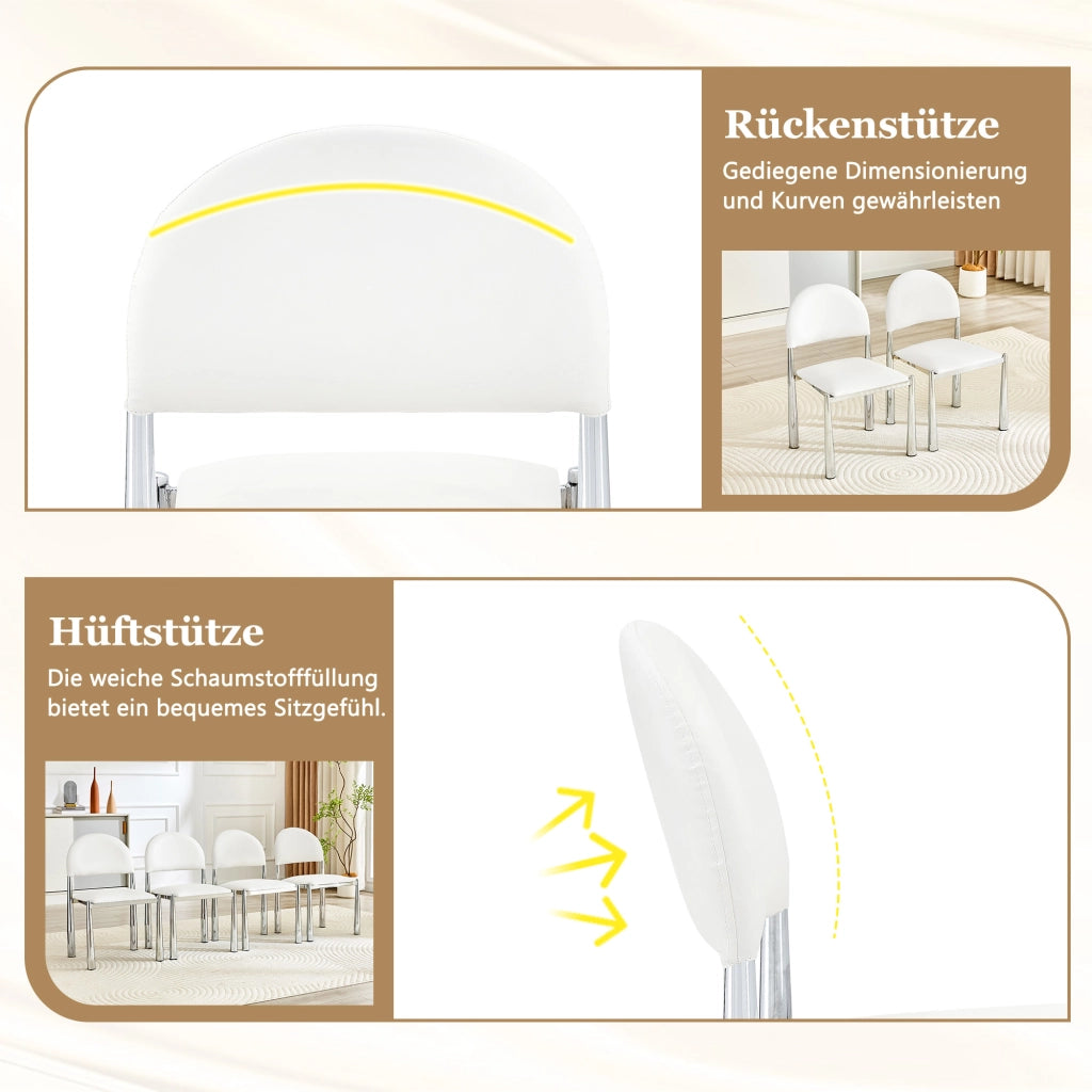 Sedia da Pranzo Set da 2 con Schienale Semicircolare Ergonomico e Gambe in Metallo, in PU Bianco
