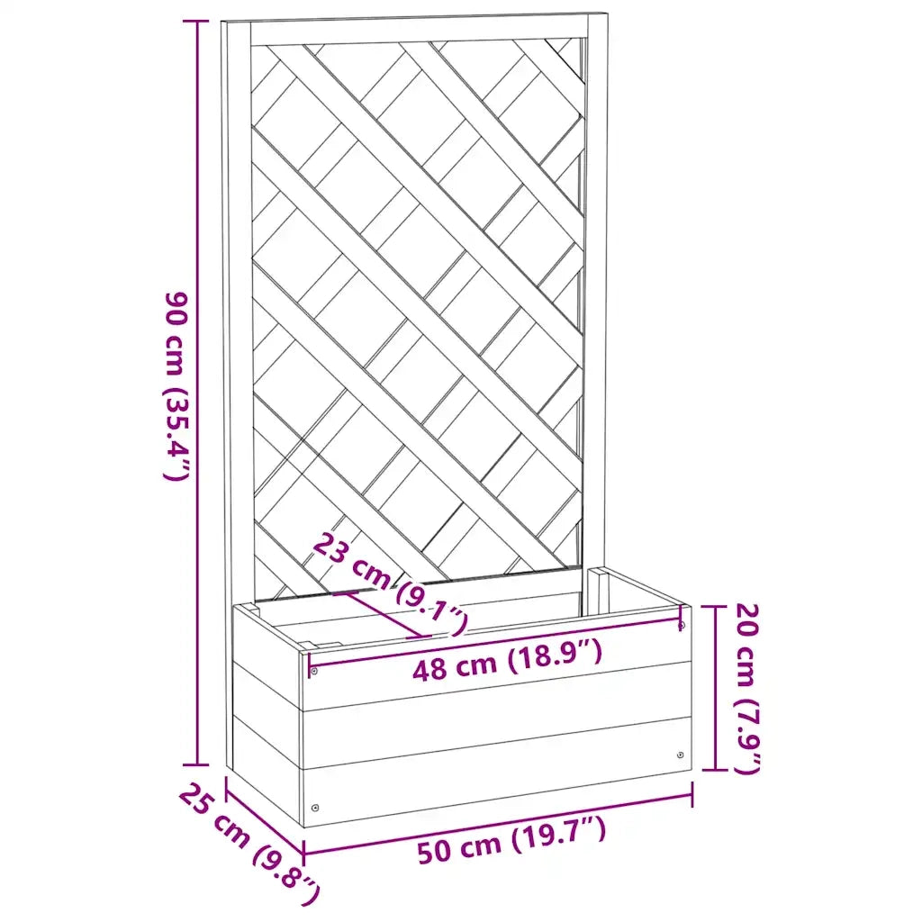 Fioriera con Traliccio Grigia 50x25x90 cm Massello di Abete  cod mxl 54447