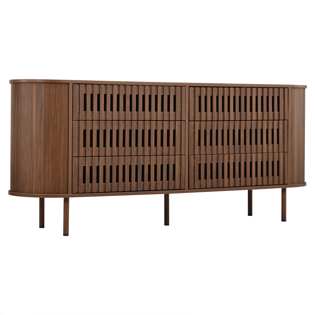 Madia con 6 cassetti e design a lamelle; per soggiorno; in MDF; 160×40×70 cm