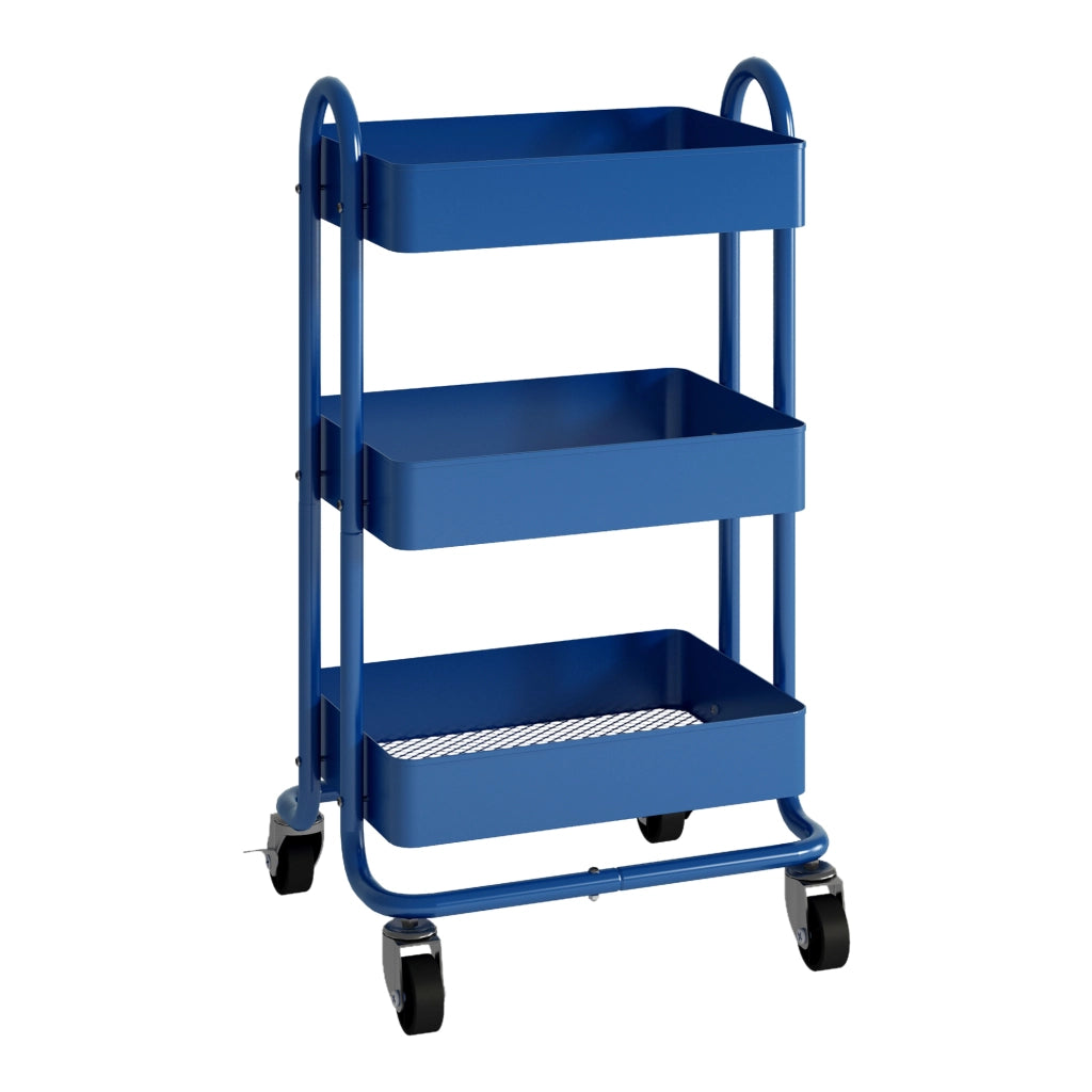 Carrello da Cucina 'Pyhäntä' in Acciaio con 3 Contenitori - Blu [en.casa]