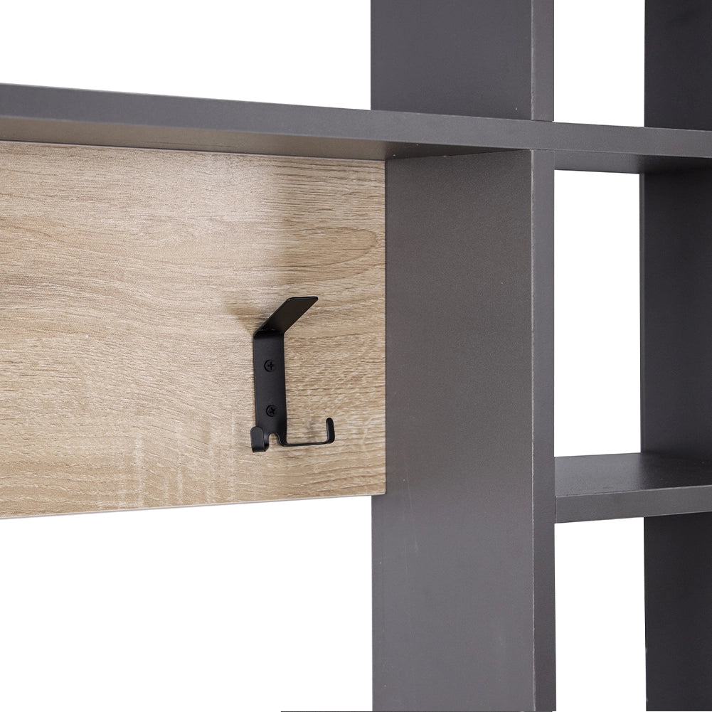 Appendiabiti Attaccapanni Parete Legno 9 Ganci Appendi Abiti cn Mensole Grigio
