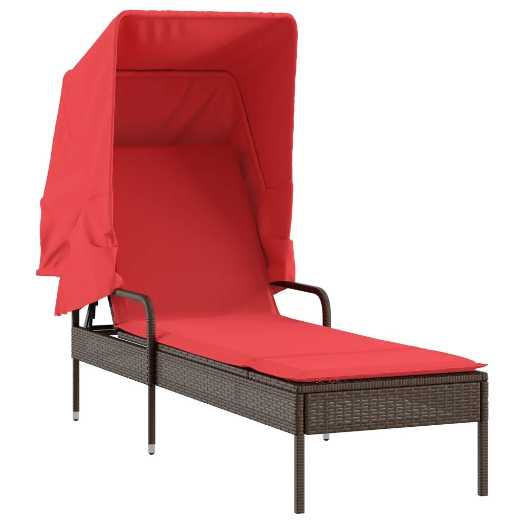 Lettino prendisole con tettuccio e Tavolino in Polyrattan Marrone 368203