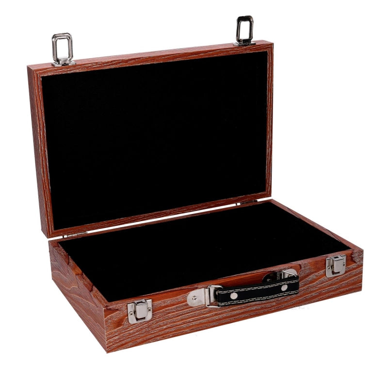 Scatola valigia legno 1-2 blu bordo marrone cm 34x9,3h24