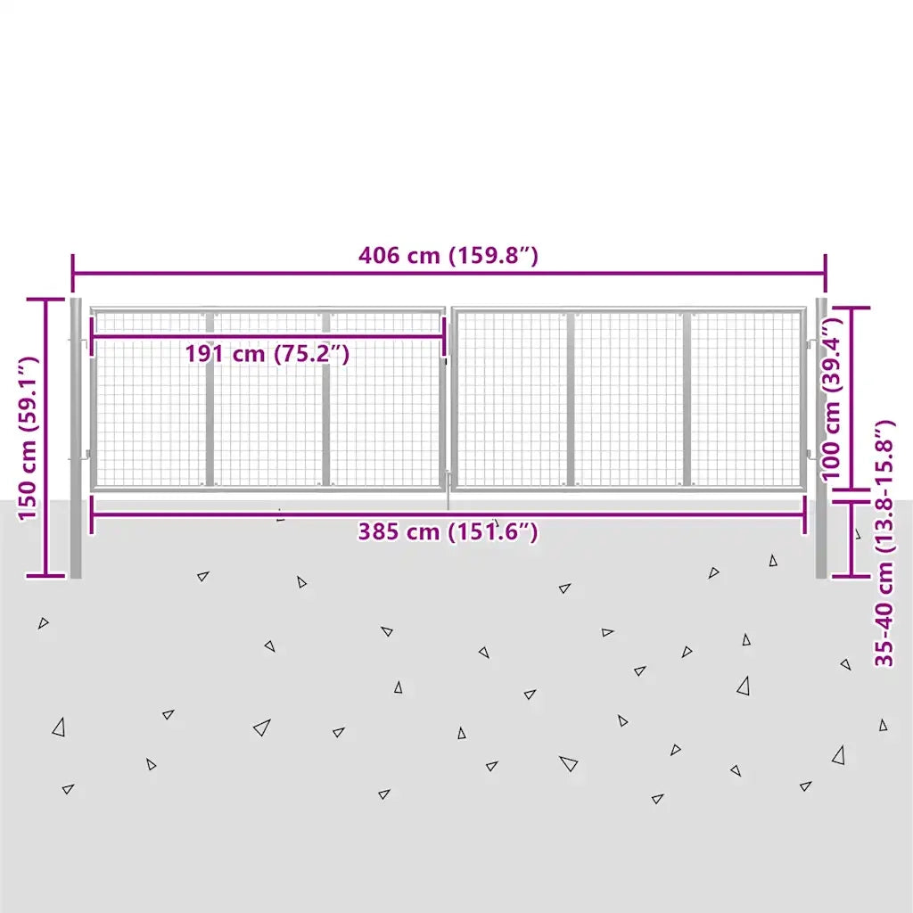 Cancello per Giardino in Acciaio Zincato 415x150cm Argento cod mxl 58597