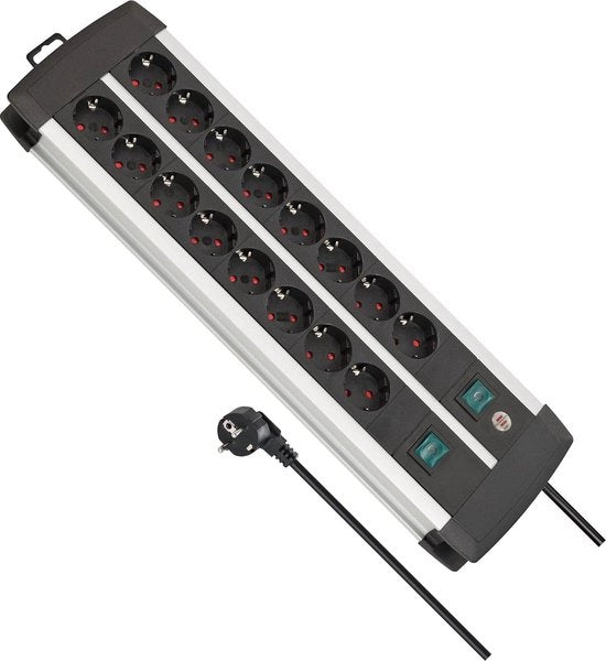 Scatola di connessione in alluminio premium 16-polare con dividersi, alta qualità, 2 interruttori, 8 contenitori di contatto, 3 m di cavo argento nero.