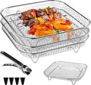 Accessori per Airfryer - Griglia per Forno - Cucina Efficient - Stivabile 3 livelli - 3 pezzi - Argento