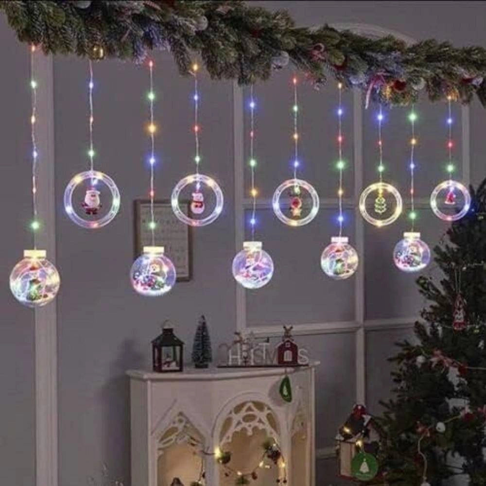 Trade Shop - Luci Natalizie 3d 3mt Tenda Usb Interni Rgb Anelli Con Figura Natale Decorazione -