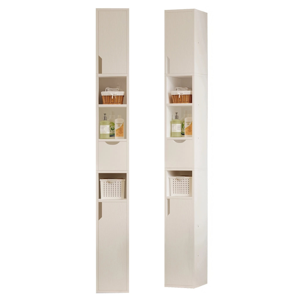 Scaffale da bagno a colonna stretta, bianco, da appoggio, 1 cassetto, pratico, in stile loft
