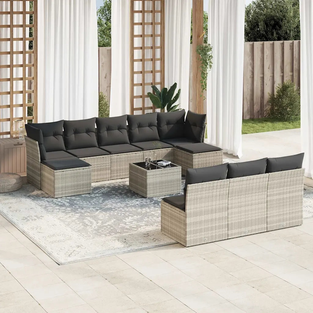 Set Divani da Giardino 11 pz con Cuscini in Polyrattan Grigio