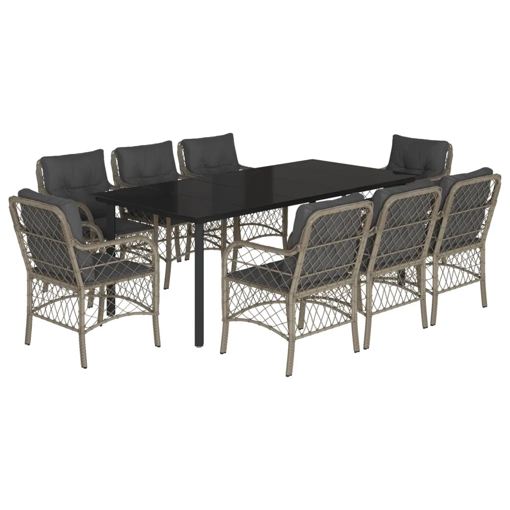 Set Pranzo da Giardino 9pz con Cuscini Grigio Chiaro Polyrattan 3212179