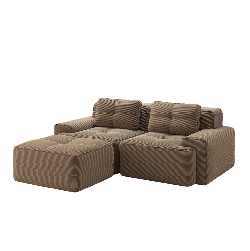 Divano modulare con seduta profonda e design componibile in corduroy marrone
